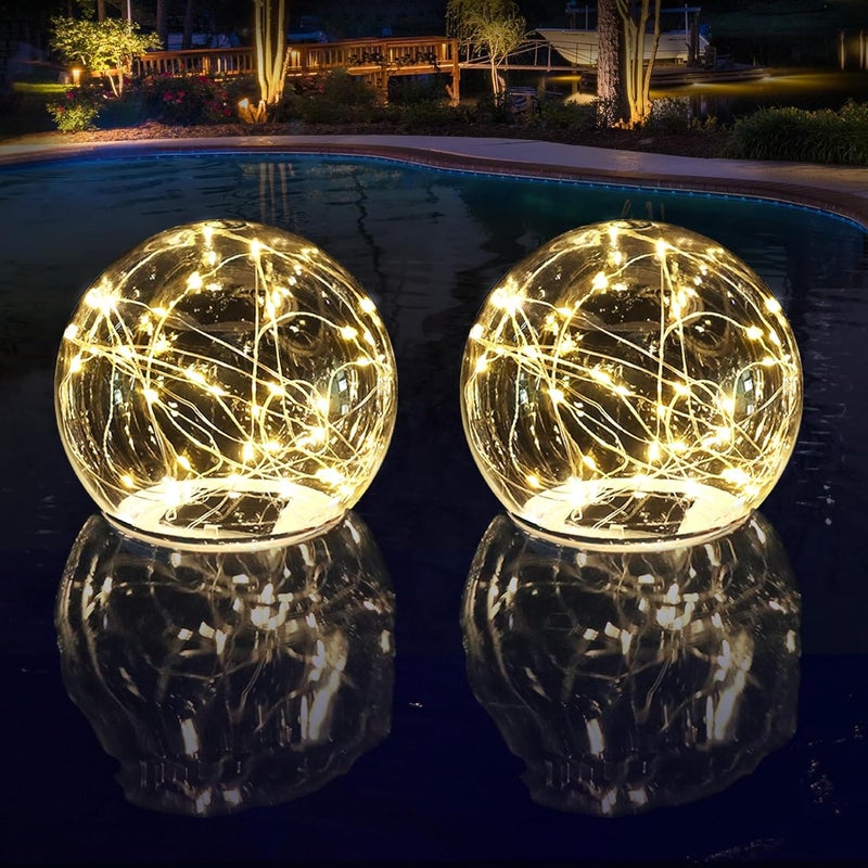 LENONE Floating Pool Lights Solar Powered, 6.5 Inch Warm White Light Up Solar Pool Lights That Float, Updated Waterproof Floating Pool Balls for Patio Party Decor(2 Piece) - Image 1